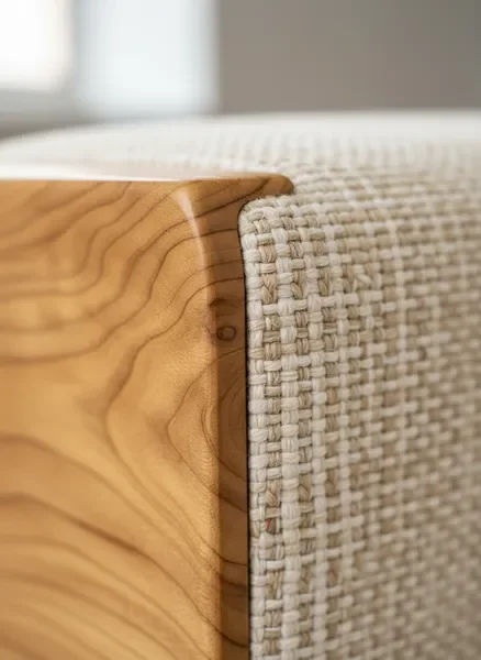 תקריב של חומרי גלם איכוtiים - עץ טבעי או בד ריפוד