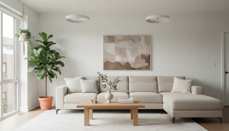 סלון מעוצב בסגנון מודרני מינימליסטי עם ריהוט עכשווי