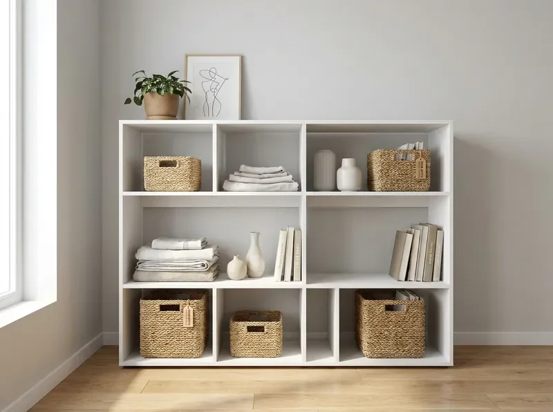 יחידת אחסון מודולרית לבנה עם סלים